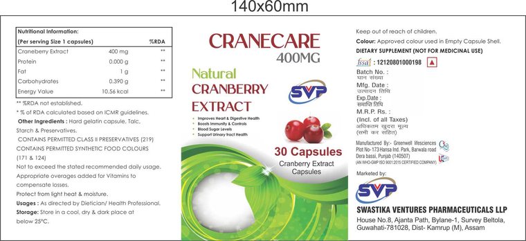CRANECARE cranberry extract capsule label